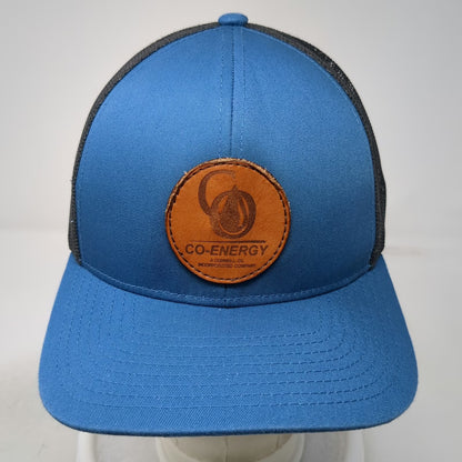 Pacific Headwear Trucker Hat Blue One Size Co-Energy Leather Patch Mesh Snapback