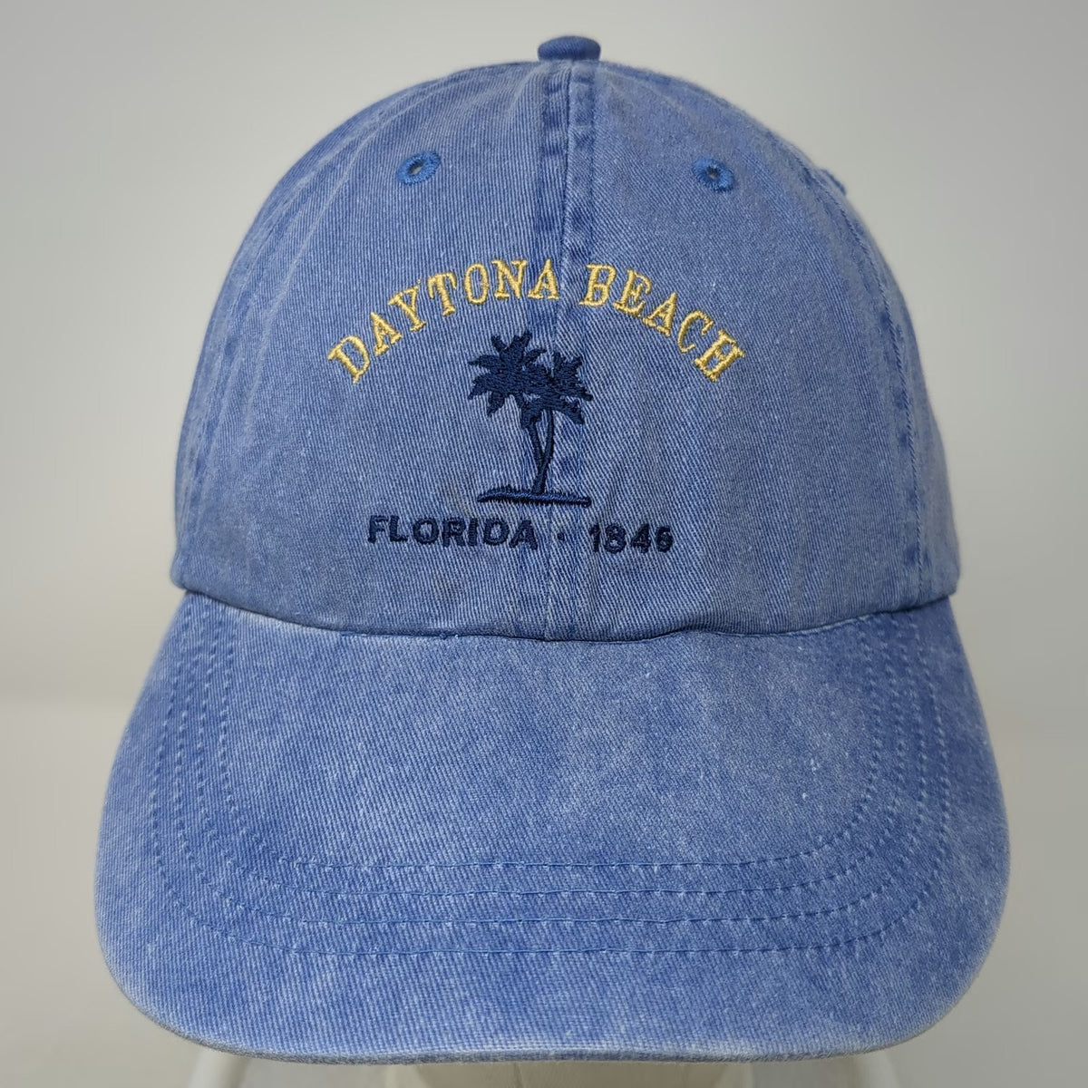 Anvil Daytona Beach Florida Palm Tree Blue Baseball Cap One Size Adjustable Hat