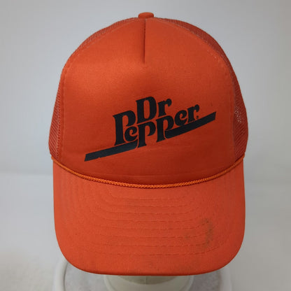 Dr Pepper Trucker Hat Orange One Size Mesh Snapback Rope Logo Graphic Soda Foam