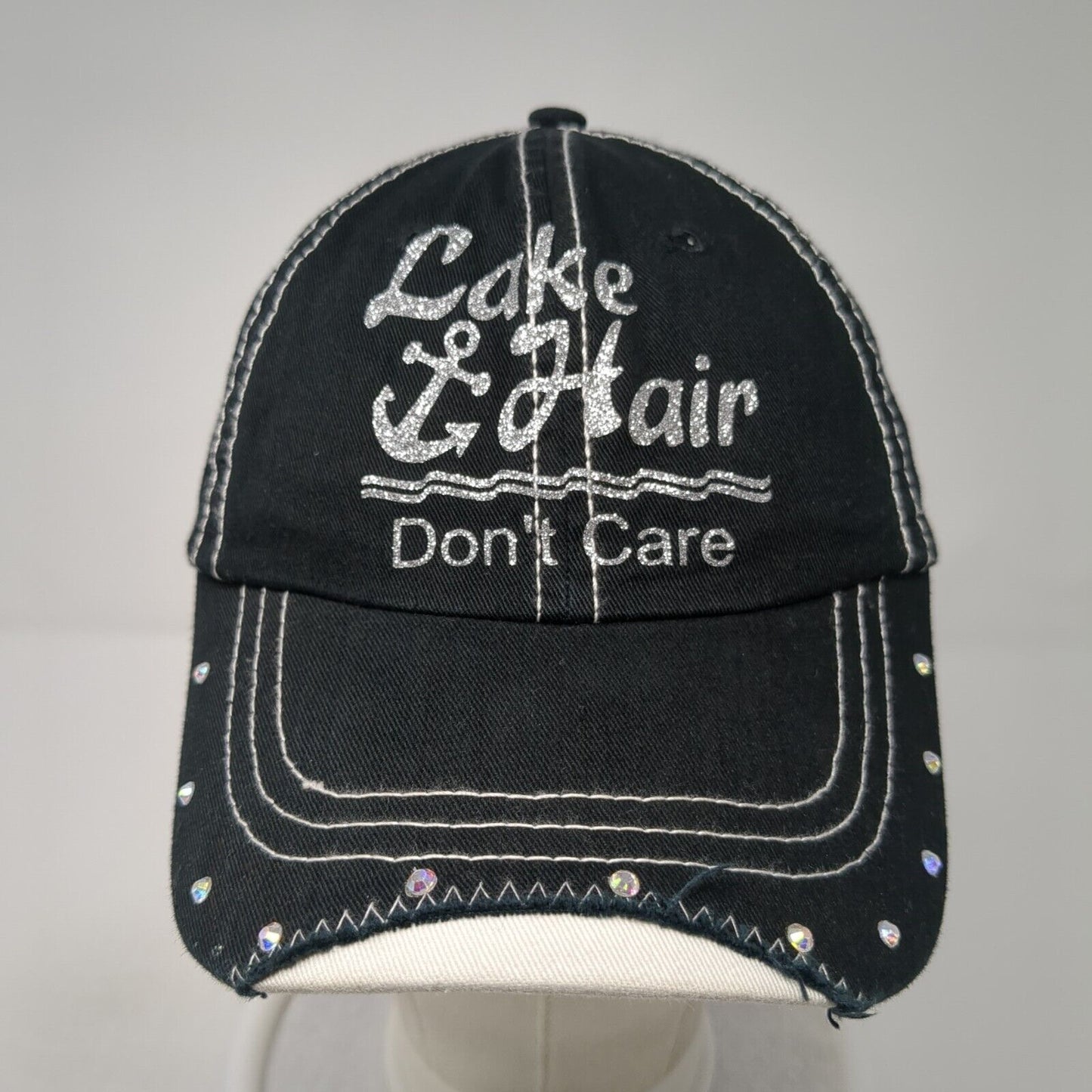 Lake Hair Don't Care Slideback Hat Black One Size Adjustable Rhinestone