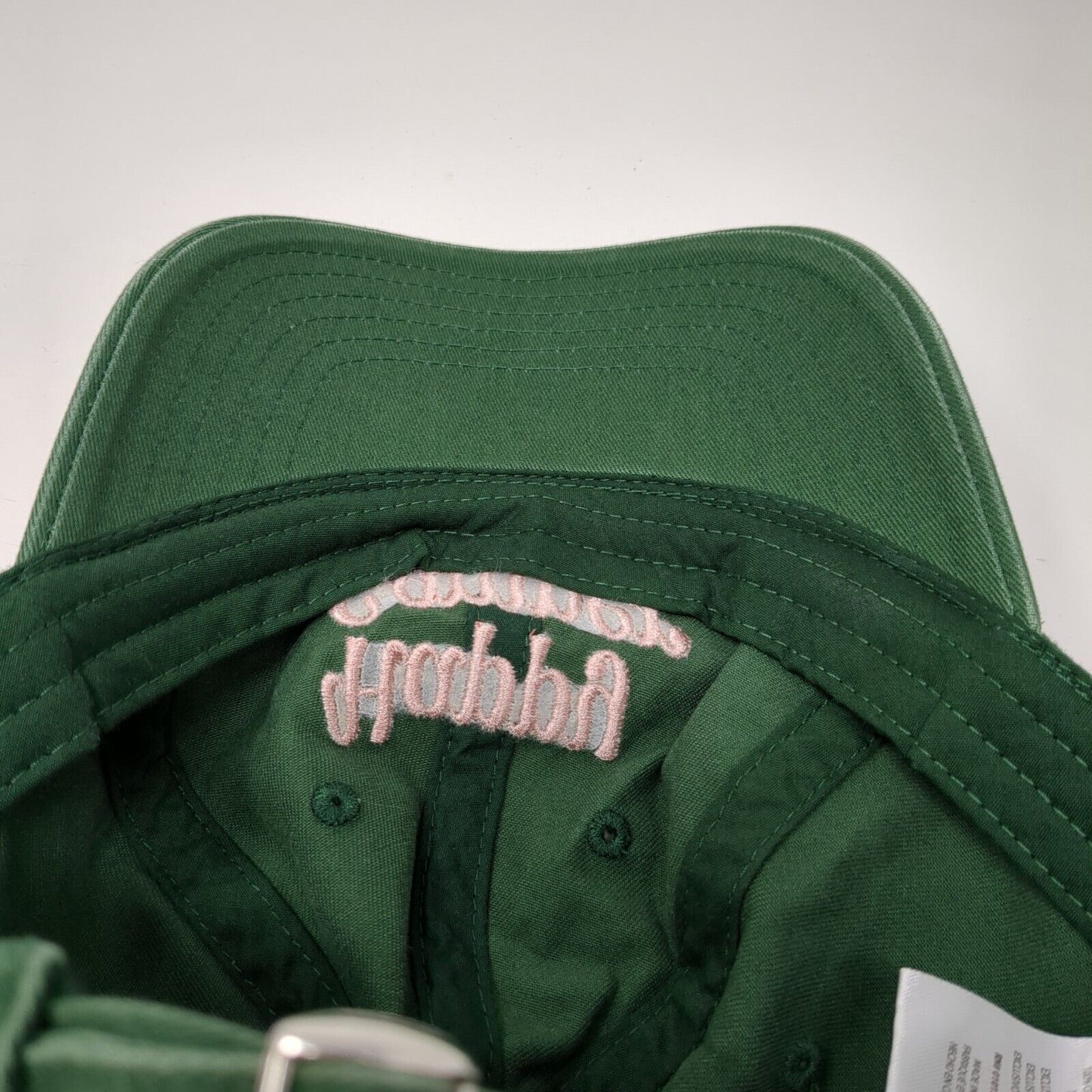 Happy Camper Slideback Hat Green OSFA Adjustable Embroidered Mighty Fine Cotton