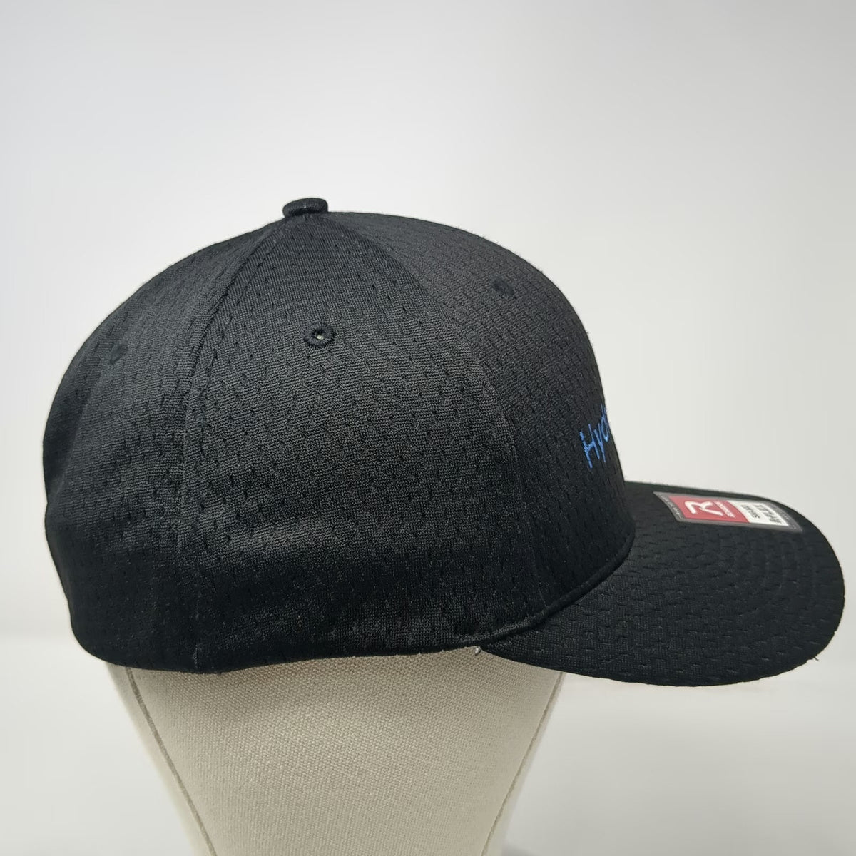 Richardson Baseball Cap Black M Hydro Con Logo Stretch Fit Hat Polyester Mesh