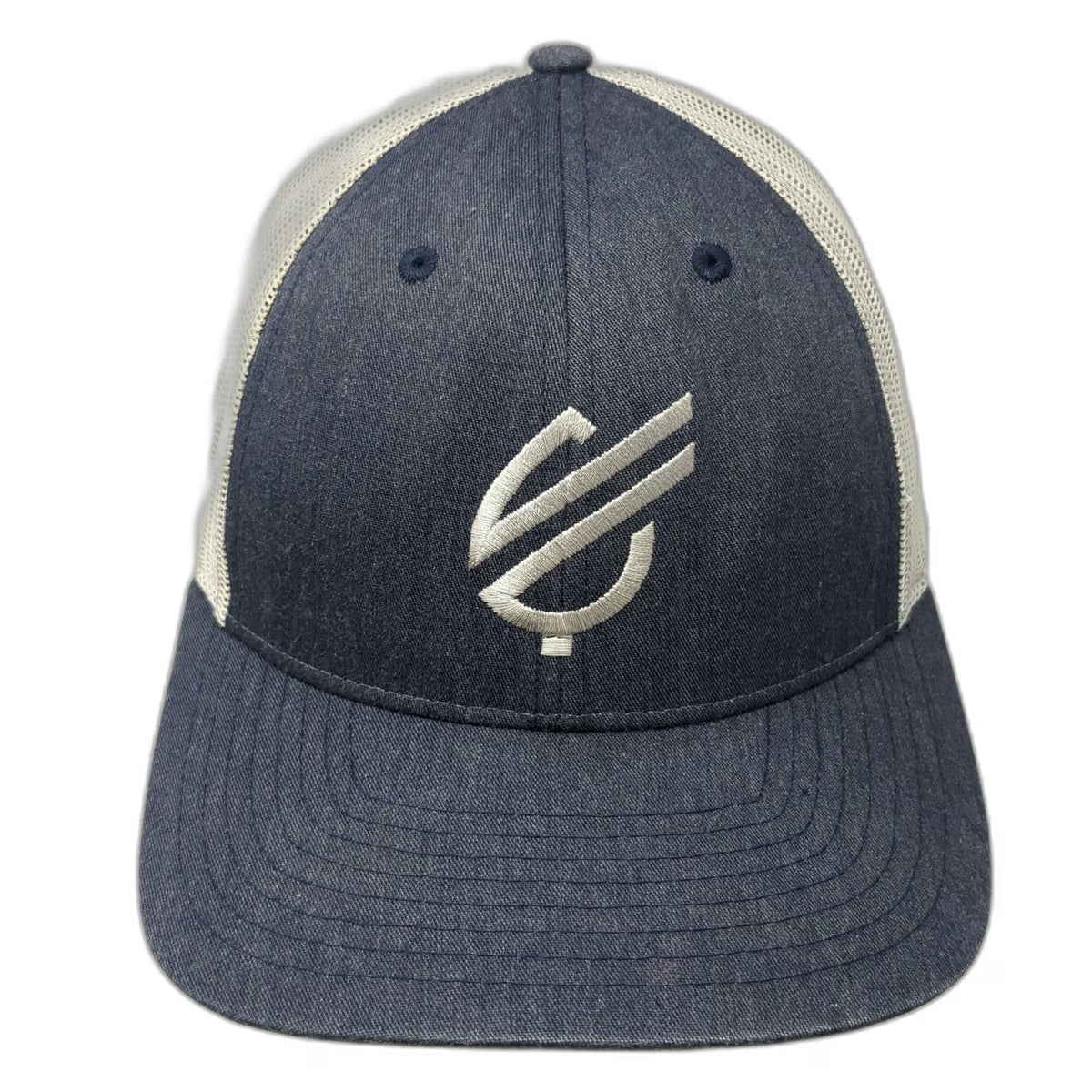 Richardson Trucker Hat Blue L Mesh Snapback Denim Crown 115 White Embroidered