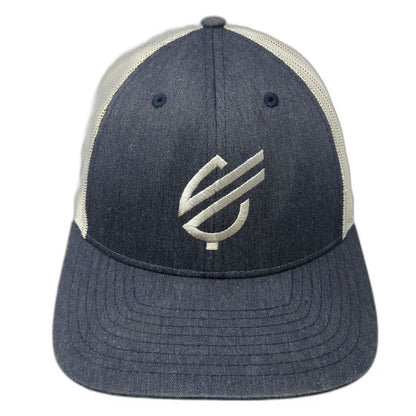 Richardson Trucker Hat Blue L Mesh Snapback Denim Crown 115 White Embroidered