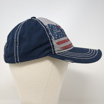 H3 Headwear Baseball Cap Blue One Size Ford American Flag Distressed Hat Stitch