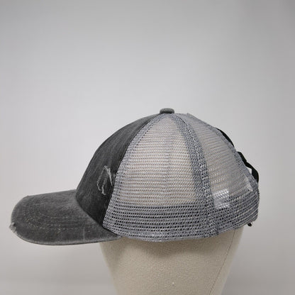 Unbranded Strapback Trucker Hat Gray One Size Mesh Back Ponytail