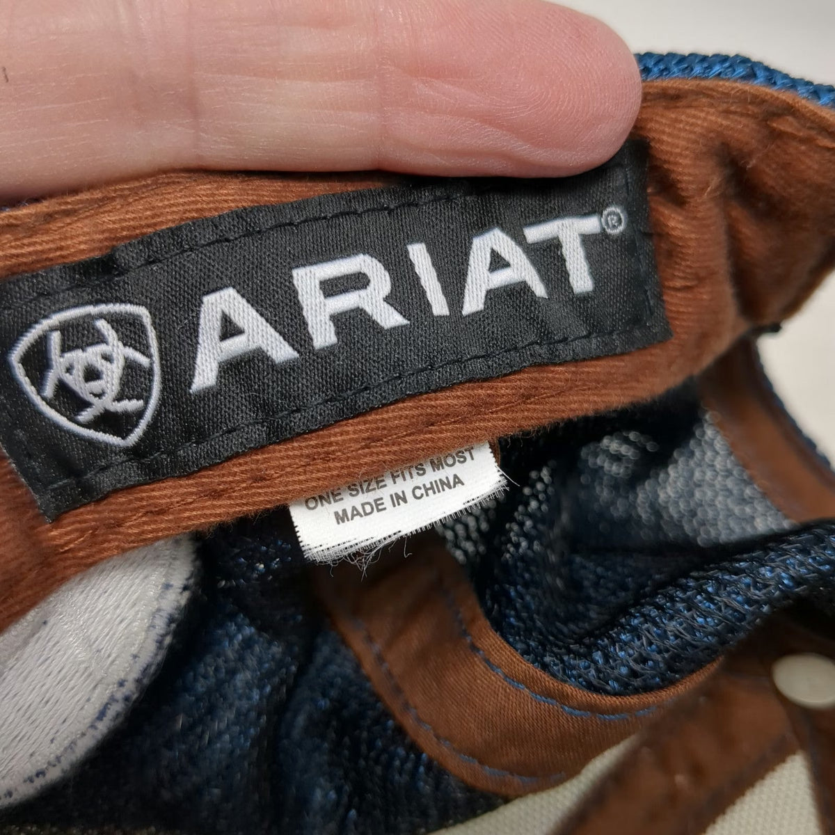 Ariat Trucker Hat Blue White Brown One Size Cactus Print Mesh Leather Patch