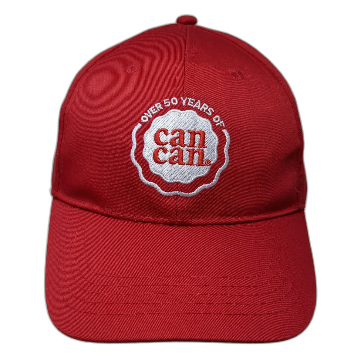 MJ Corp Baseball Cap Red One Size Over 50 Years Of Can Can Logo Strapback Hat