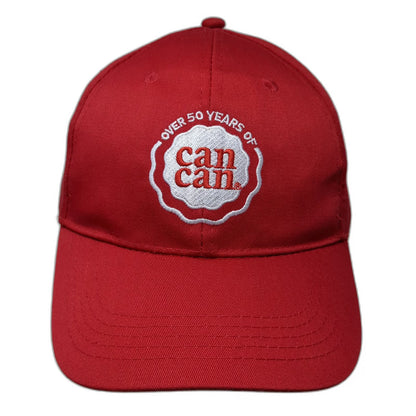 MJ Corp Baseball Cap Red One Size Over 50 Years Of Can Can Logo Strapback Hat