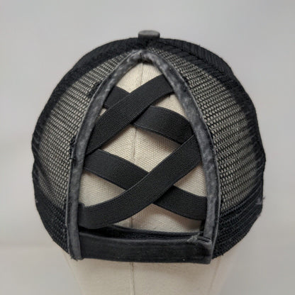 Unbranded Strapback Mesh Back Trucker Hat Gray One Size Ponytail Criss Cross