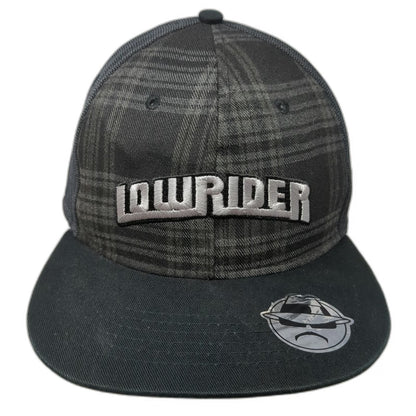 Lowrider Snapback Hat Black One Size Plaid Flat Brim Logo 100% Polyester Graphic