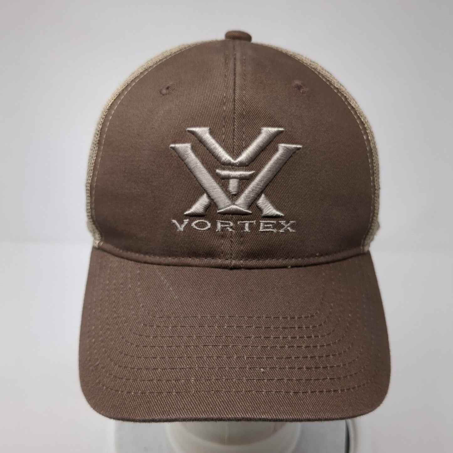 Vortex Snapback Mesh Back Trucker Hat Brown One Size Embroidered Logo