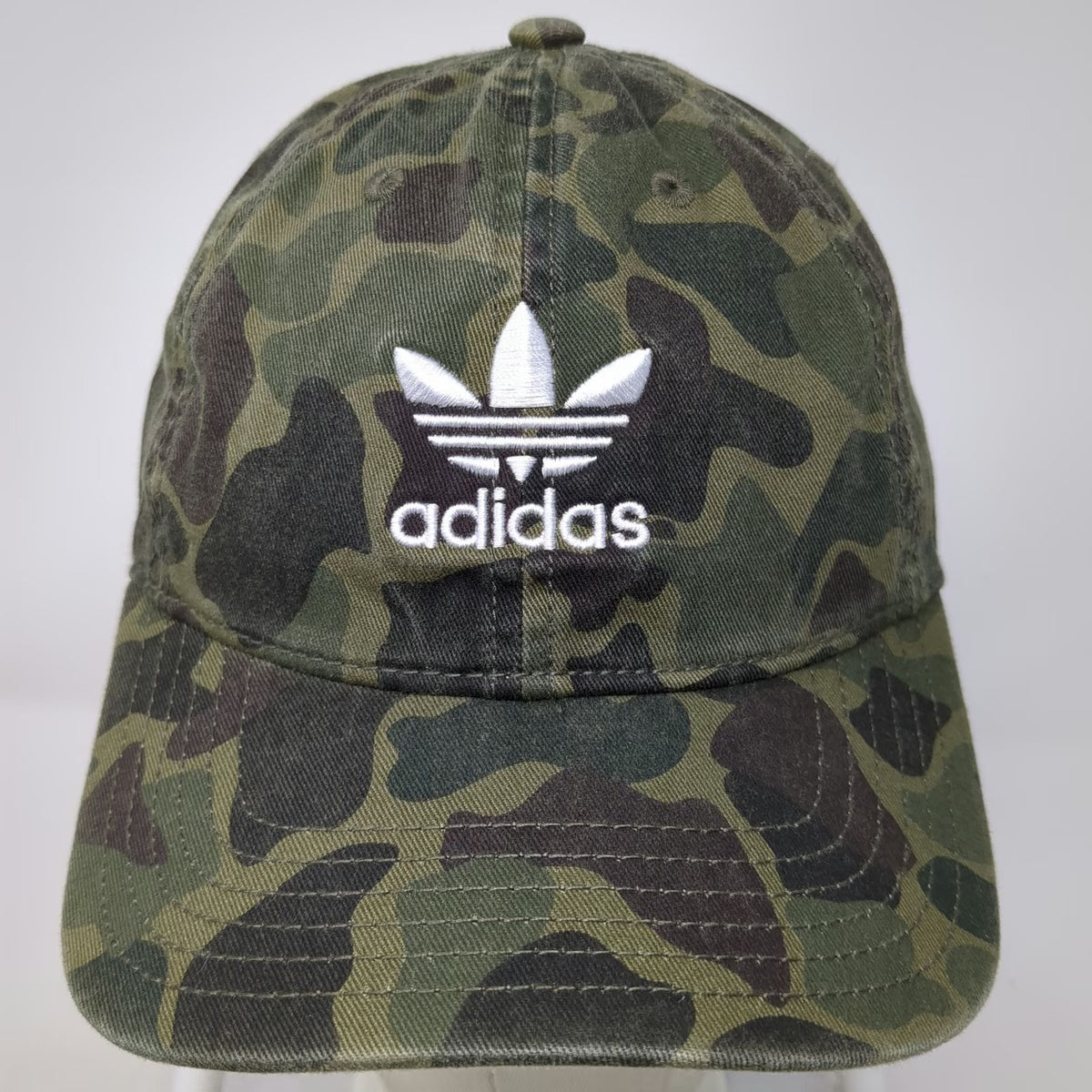 Adidas Baseball Cap Green One Size Camo Embroidered Trefoil Logo Adjustable Hat