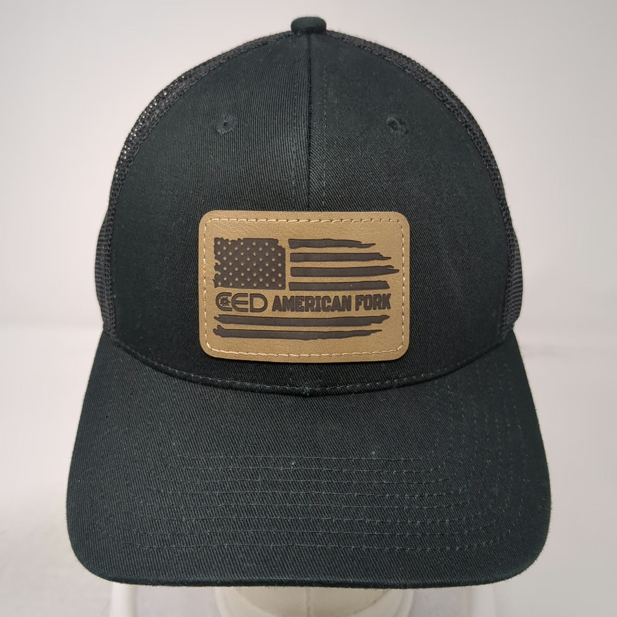 Outdoor Cap Trucker Hat Black One Size American Flag Leather Patch Snapback Hat