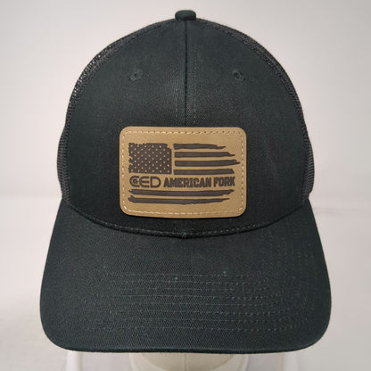 Outdoor Cap Trucker Hat Black One Size American Flag Leather Patch Snapback Hat