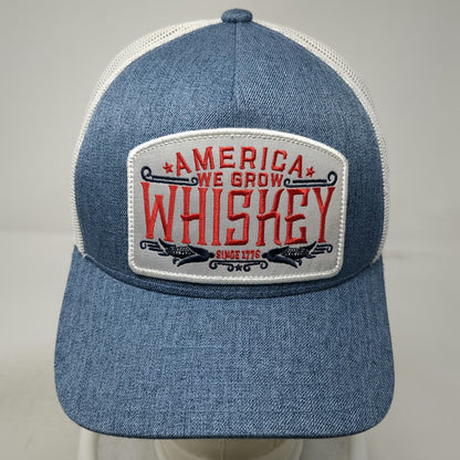 Rural Cloth Trucker Hat Blue One Size America We Grow Whiskey Mesh Back Snapback