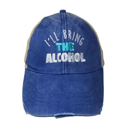 I'll Bring The Alcohol Snapback Trucker Hat Blue OS Adjustable Mesh Back Adams