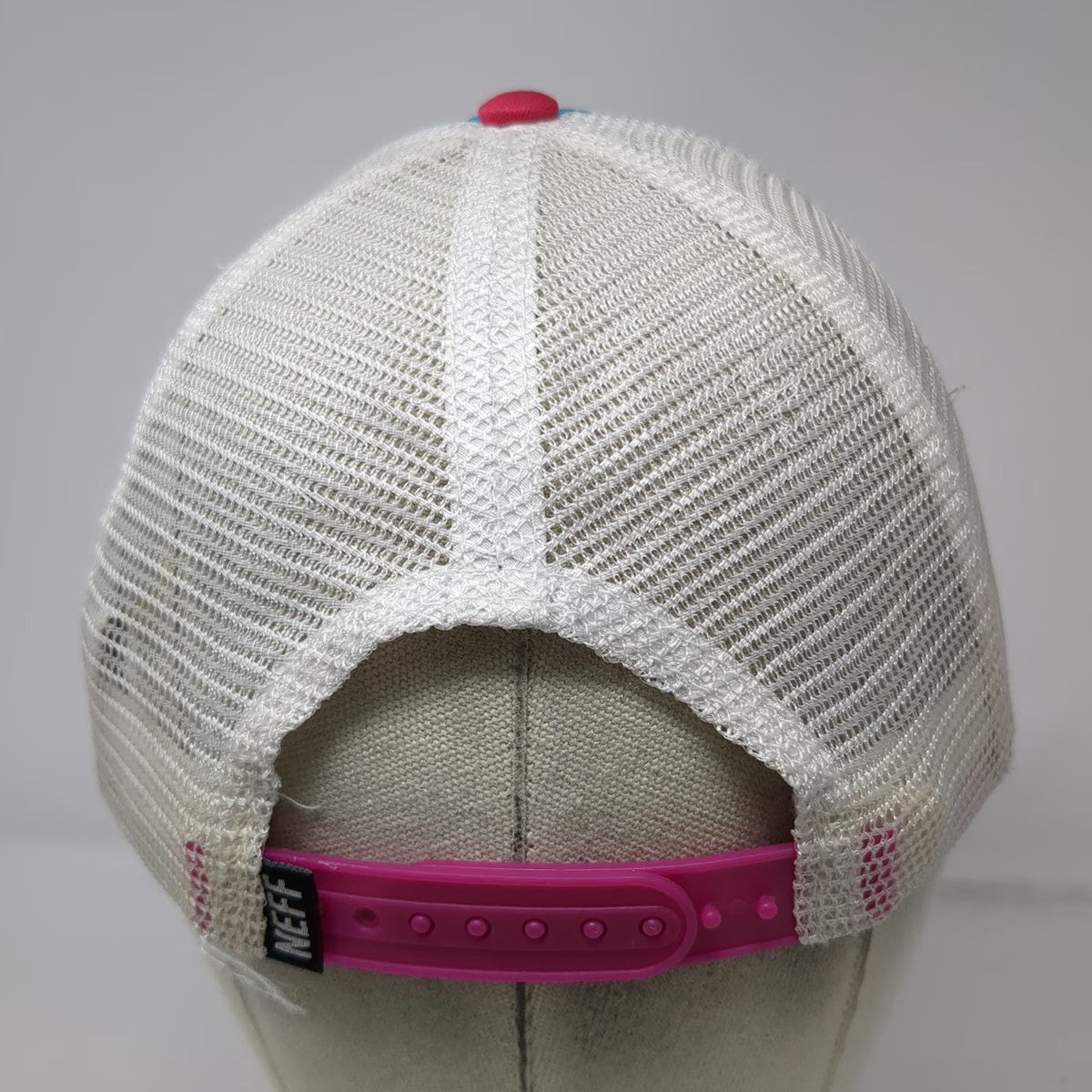 NEFF Trucker Hat Blue Pink One Size Mesh Snapback Polyester Hat Small Logo