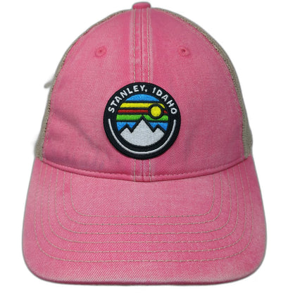 Fahrenheit Stanley Idaho Mountain Patch Pink Trucker Hat One Size Mesh Snapback