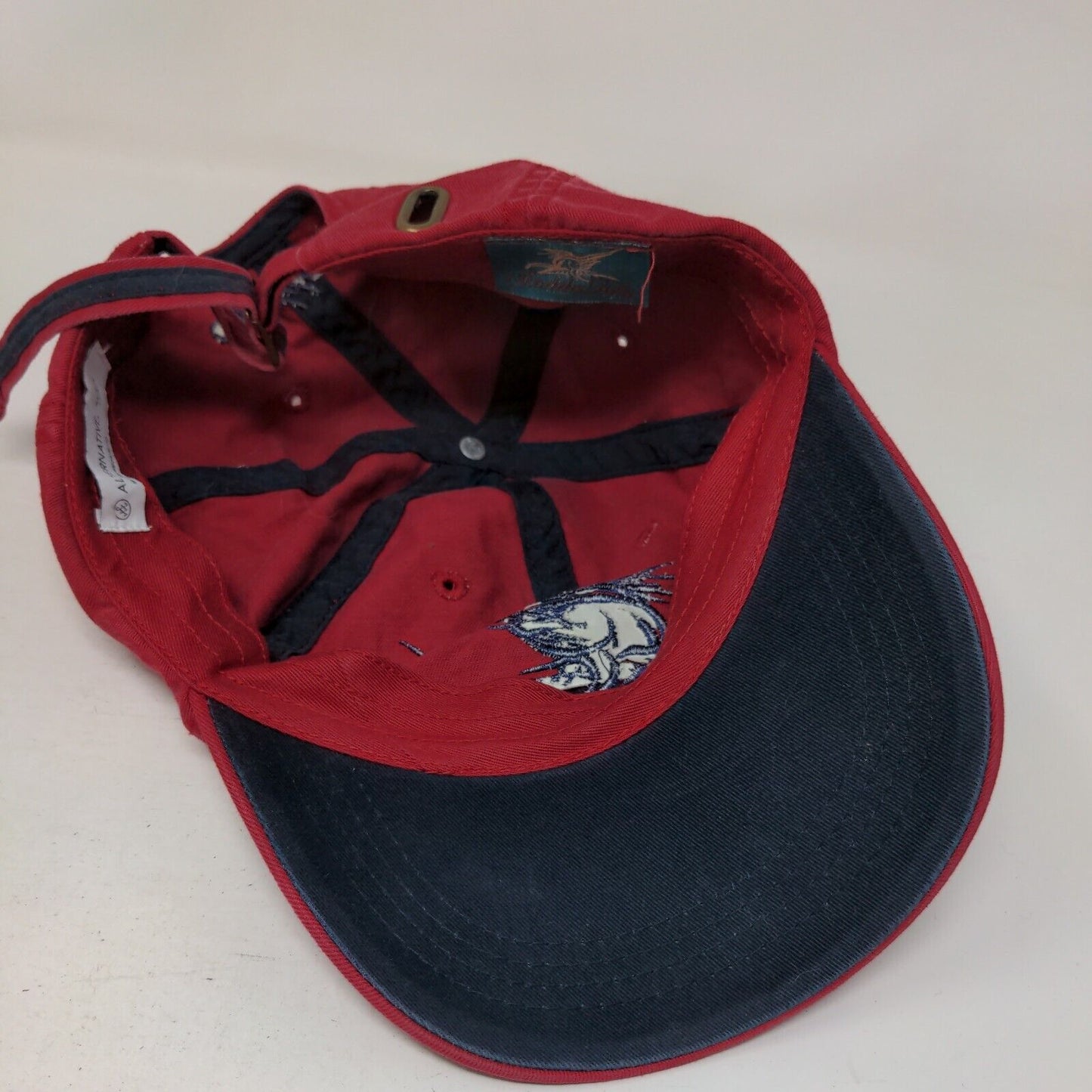 Madda Fella Slideback Hat Red Adjustable Embroidered Fish Logo