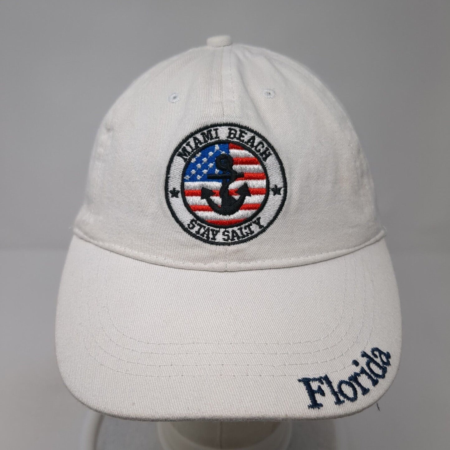 Miami Beach Stay Salty Florida Strapback Hat White OS Adjustable Arvin's Island