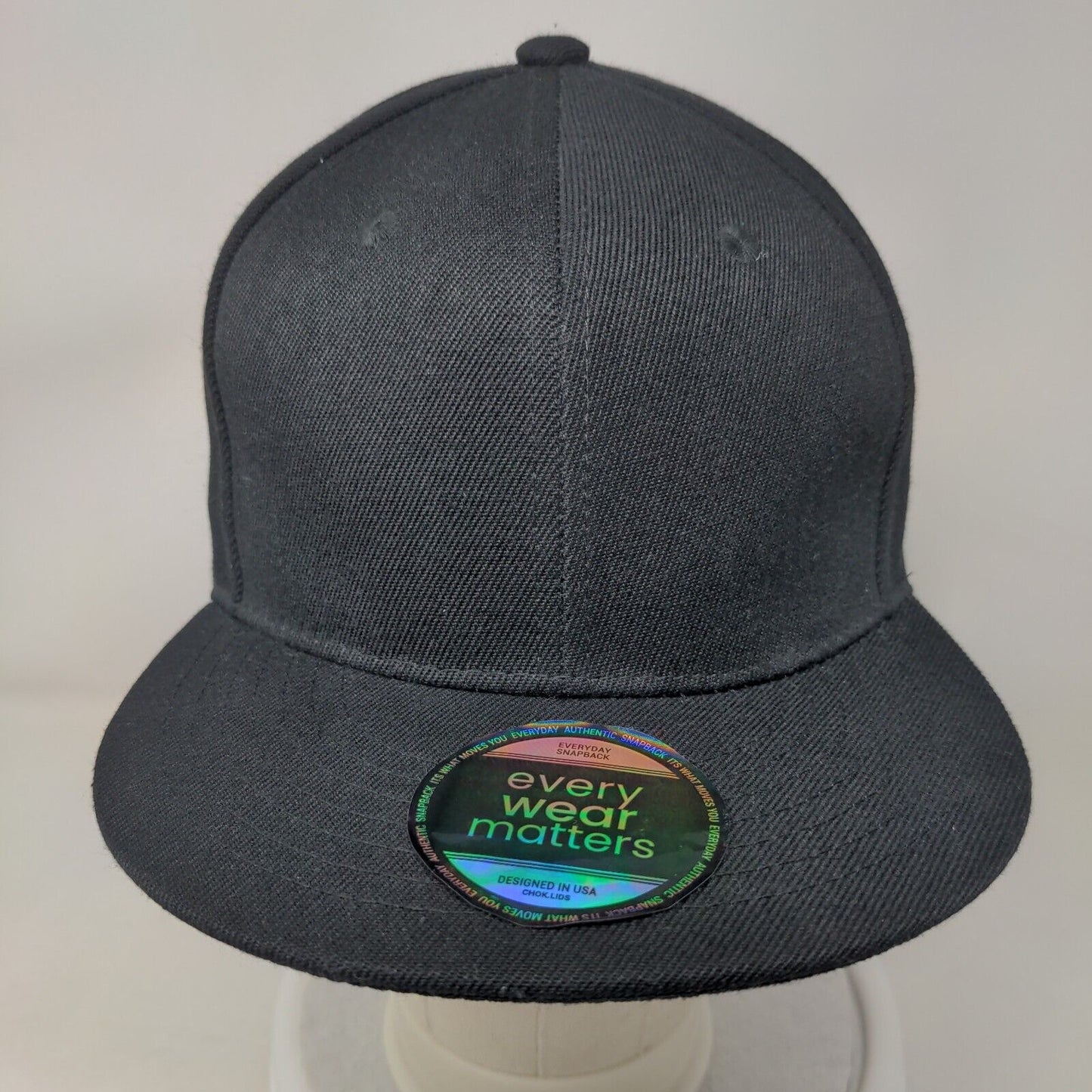 ChoKoLids Snapback Hat Black One Size Adjustable Solid 6 Panel Blank