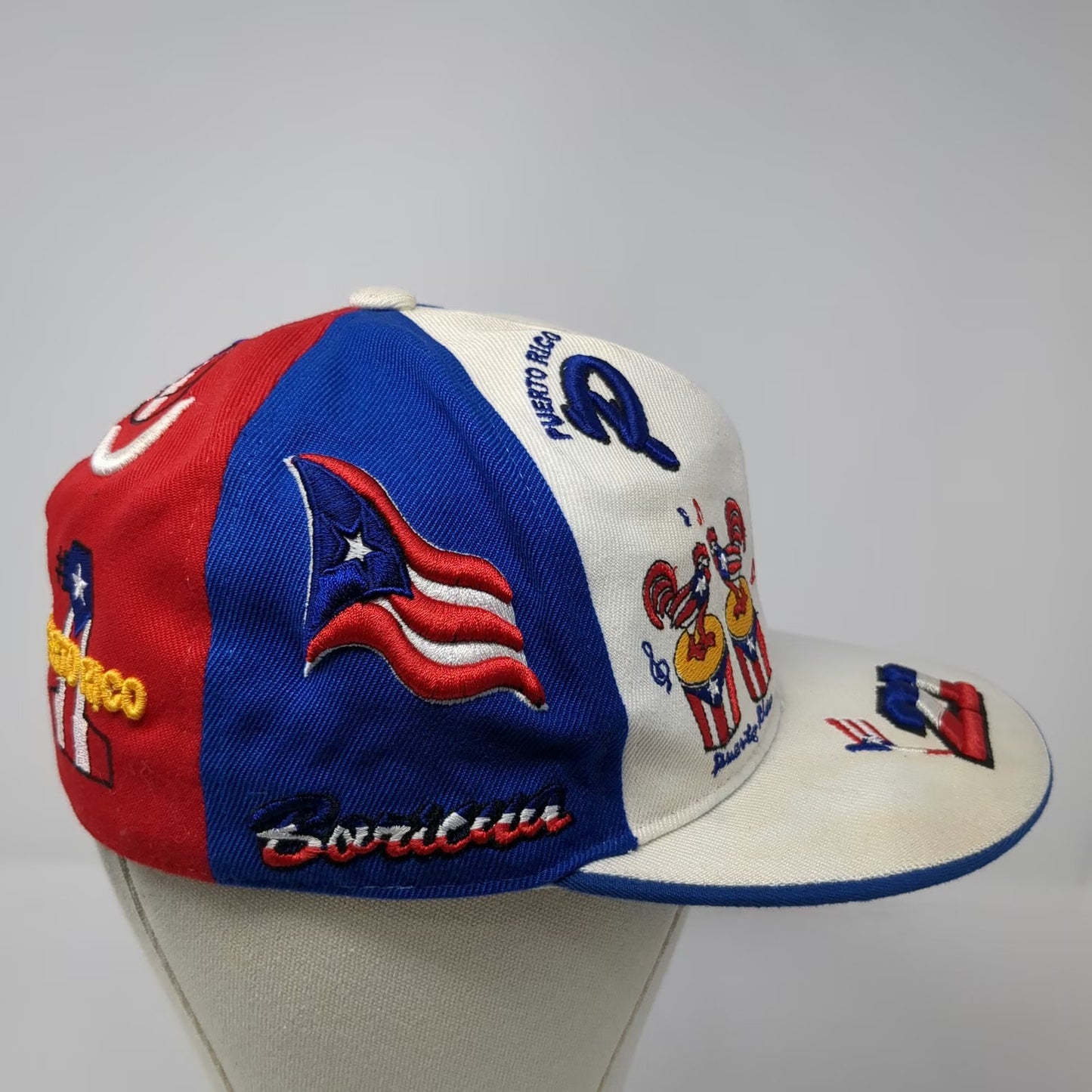 MSO Puerto Rico Baseball Cap White Blue Red S Embroidered Coqui Rooster Hat