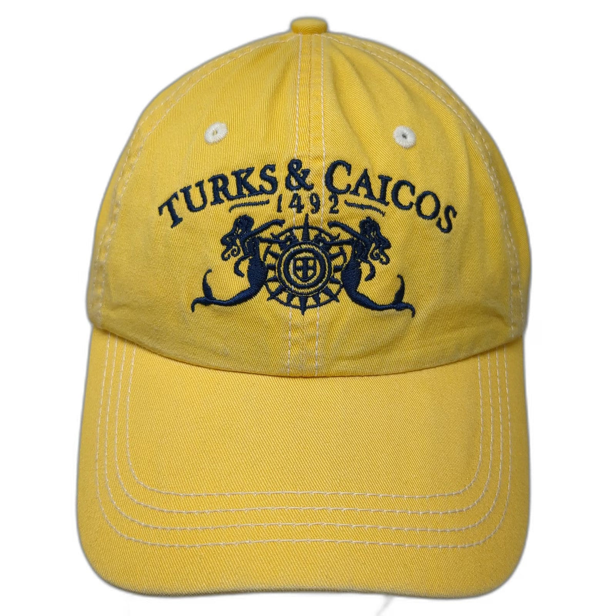 Ahead Baseball Cap Yellow One Size Turks & Caicos Mermaids Ship Wheel Cotton Hat