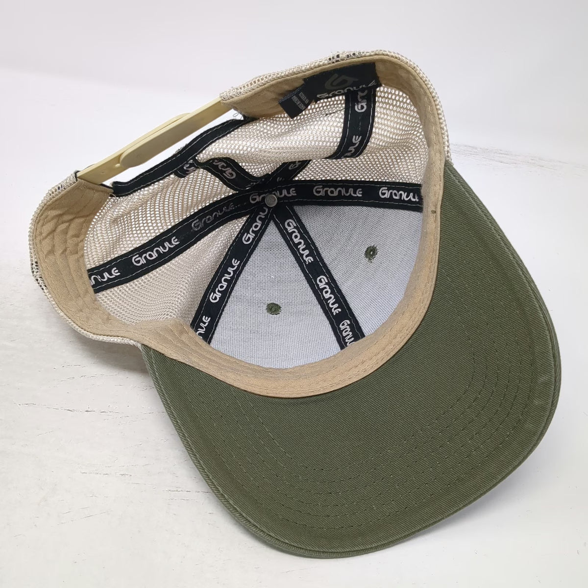 Granule Trucker Hat Green Beige One Size Great Outdoors Patch Snapback Mesh Back