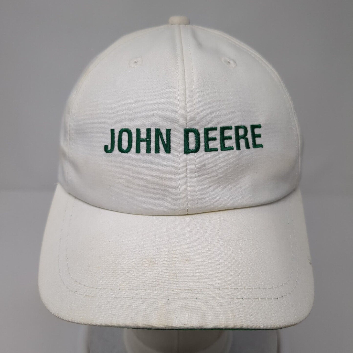John Deere Slideback Hat White One Size Solid Leather Strap K-Products