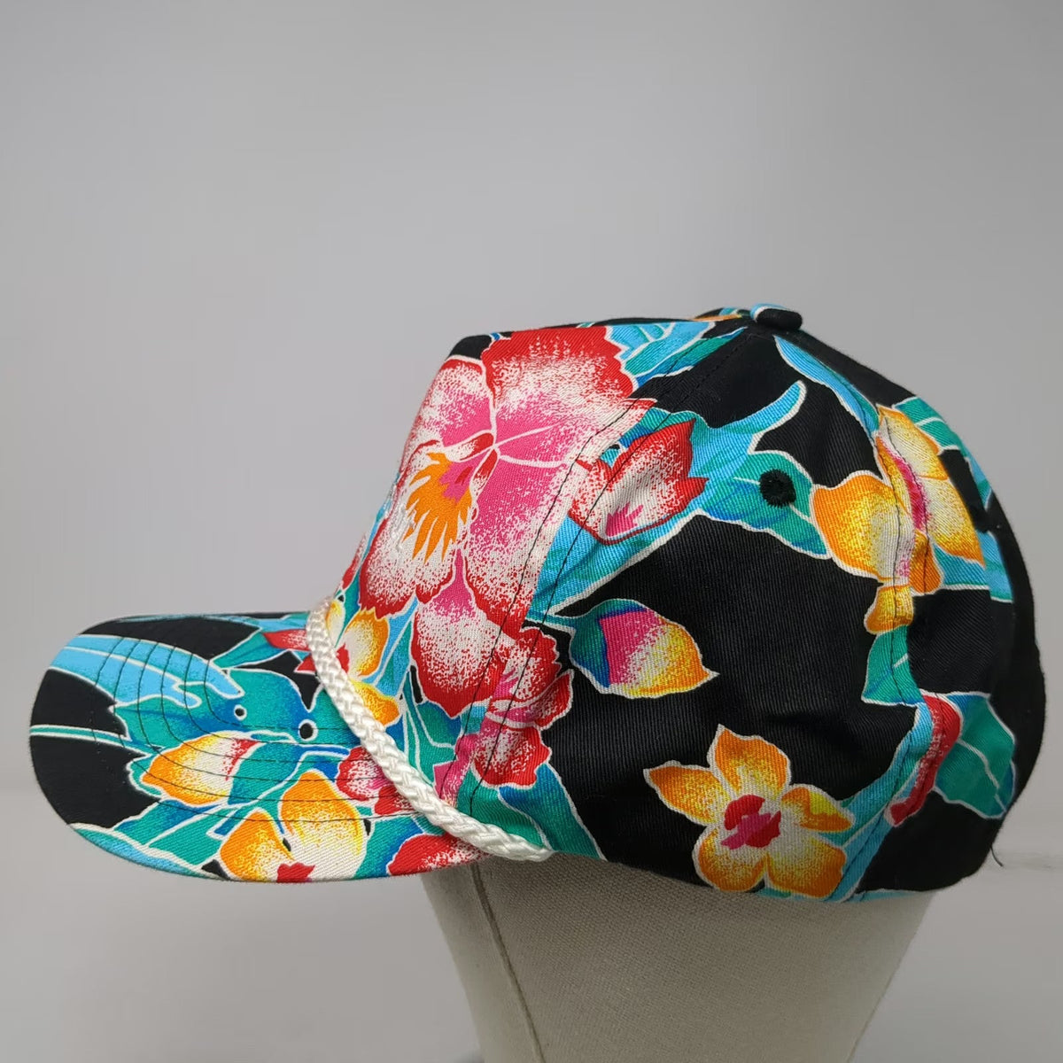 San Sun Simplot Hat 5 Panel Black Red Blue Yellow Floral Rope One Size Snapback
