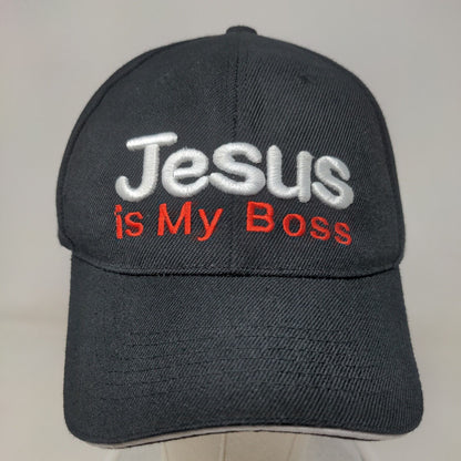 Jesus Is My Boss Strapback Hat Black One Size Embroidered Adjustable