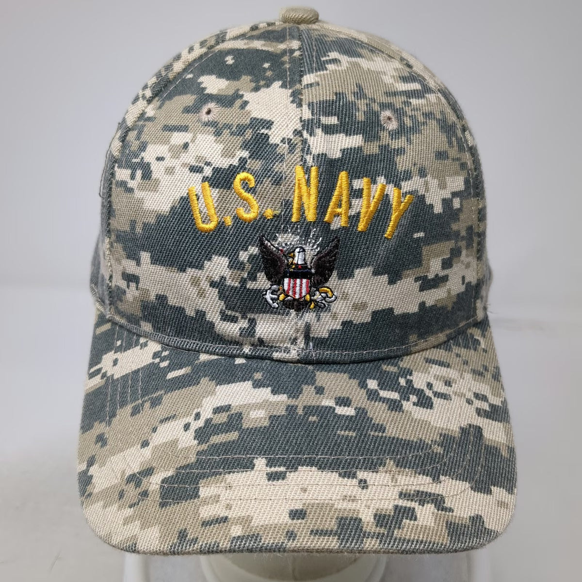 U.S. Navy Baseball Cap Gray One Size Digital Camo Strapback Polyester Hat Logo