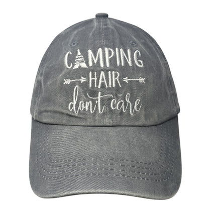 Camping Hair Don't Care Slideback Hat Gray One Size Embroidered Ponytail
