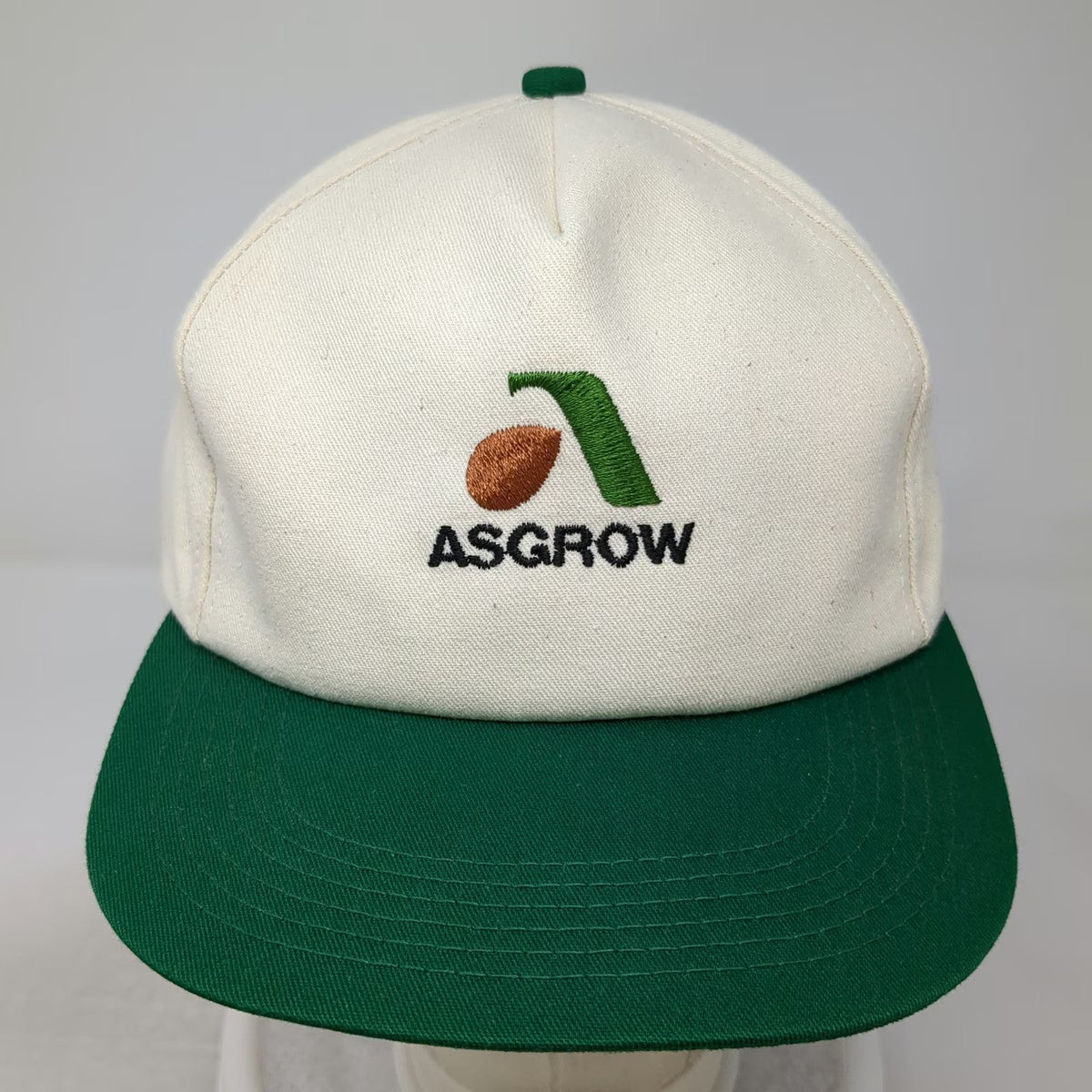 K-Products 5 Panel Hat White Green OSFM Asgrow Seed Snapback Made in USA Farm