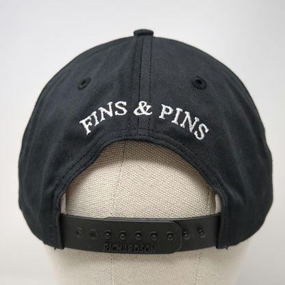 Richardson Snapback Hat Black L Fins & Pins Fish Hook Embroidery Logo Gray Under