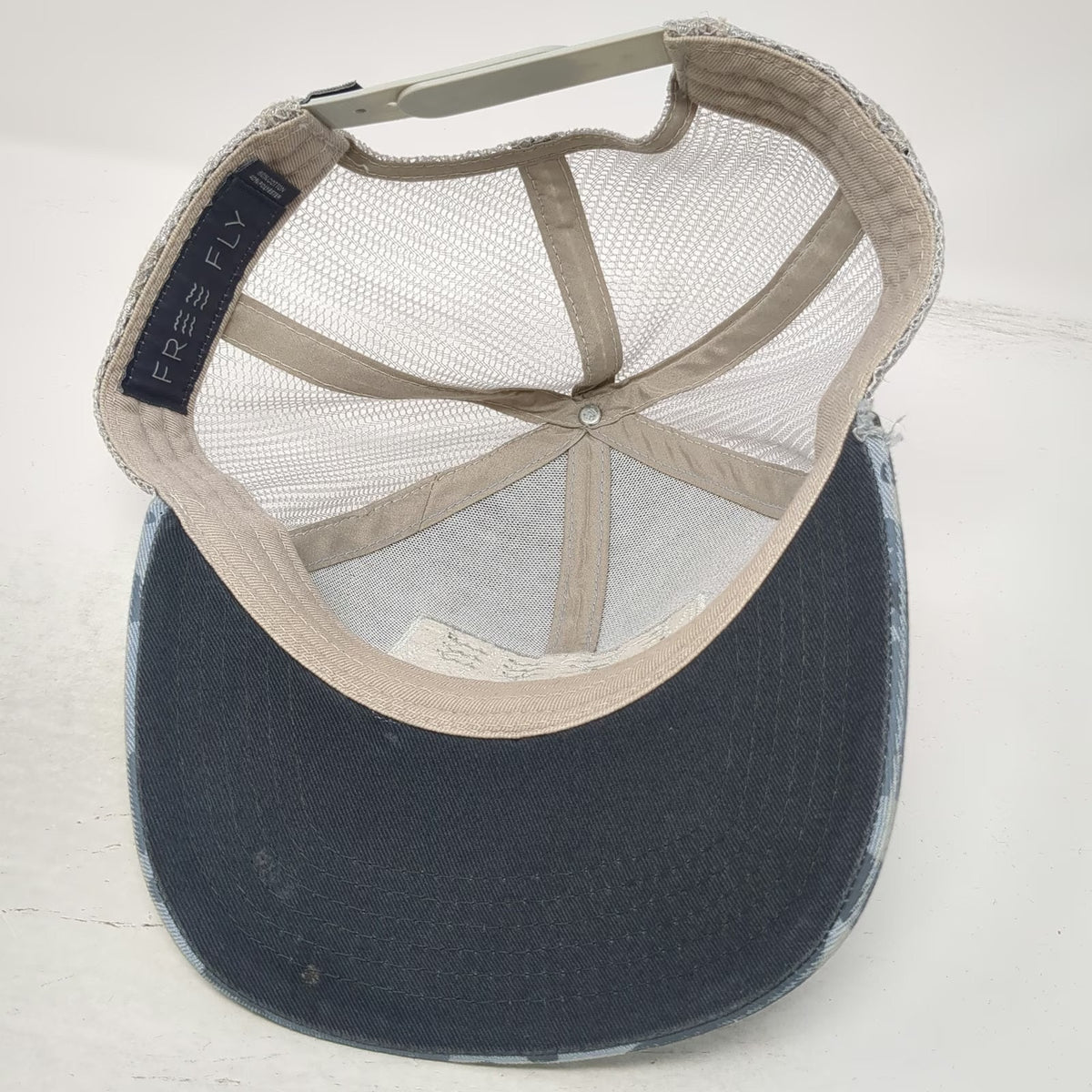 Free Fly Trucker Hat Gray Blue Camo One Size Mesh Snapback Fishing Logo Patch