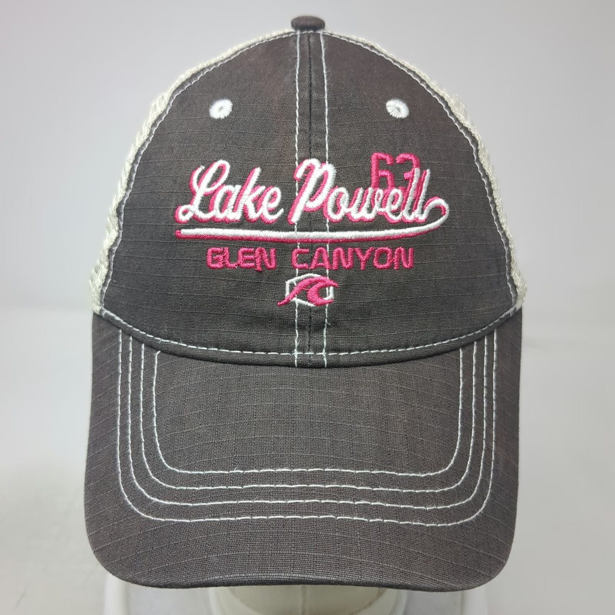 Mountain Trucker Hat Gray Pink White One Size Lake Powell Glen Canyon Snapback