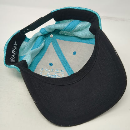 Ariat Trucker Hat Black Blue One Size Pinstripe Mesh Snapback Logo Western Sewn