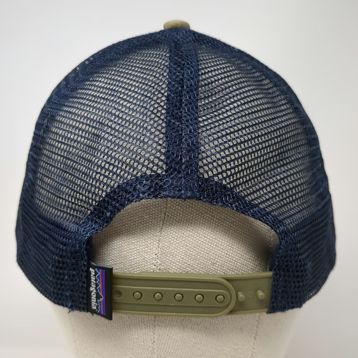 Patagonia Trucker Hat Beige Blue One Size Mesh Back Snapback Mountain Logo