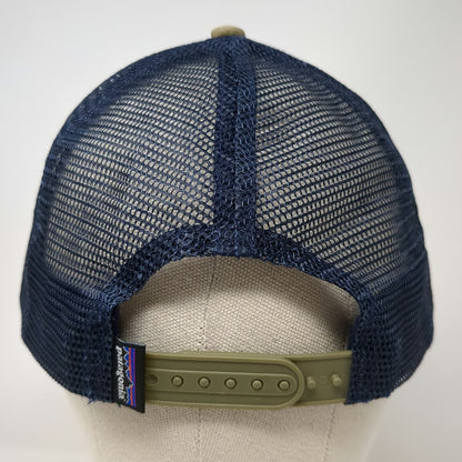 Patagonia Trucker Hat Beige Blue One Size Mesh Back Snapback Mountain Logo