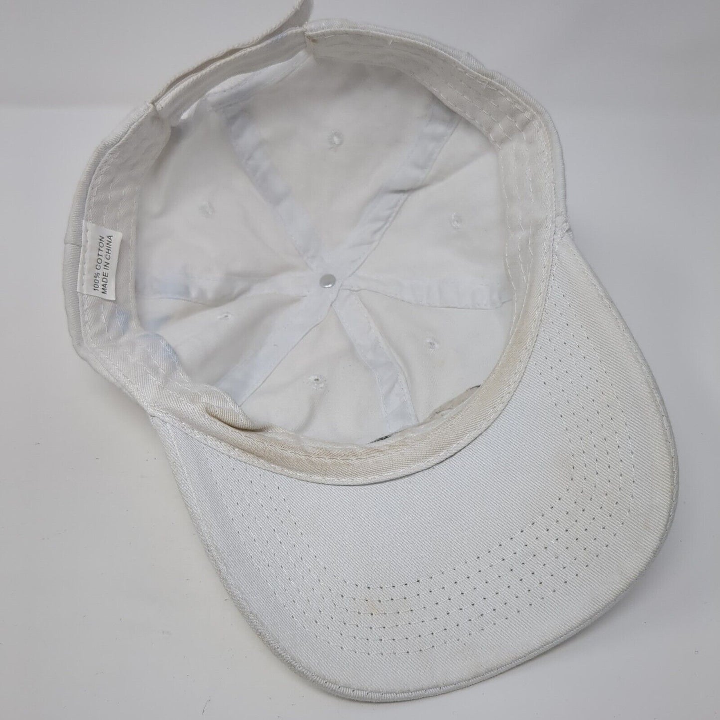 Saintnine Strapback Hat White One Size Adjustable Embroidered 6 Panel Cotton