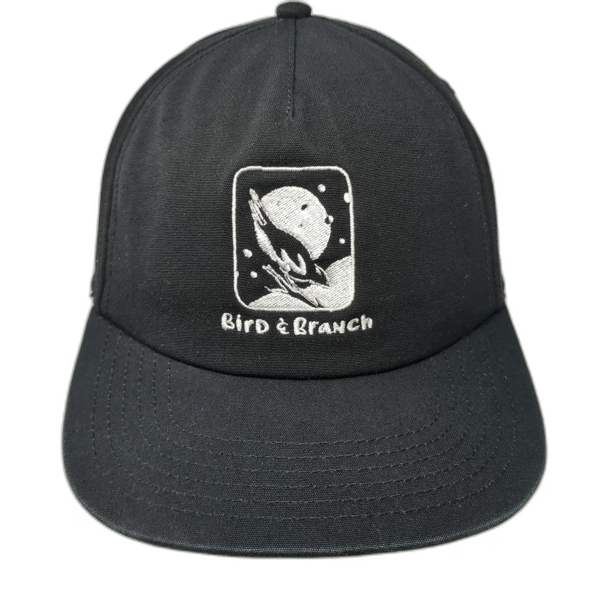 Known Supply Bird & Branch 5 Panel Hat Black One Size Organic Cotton Slideback