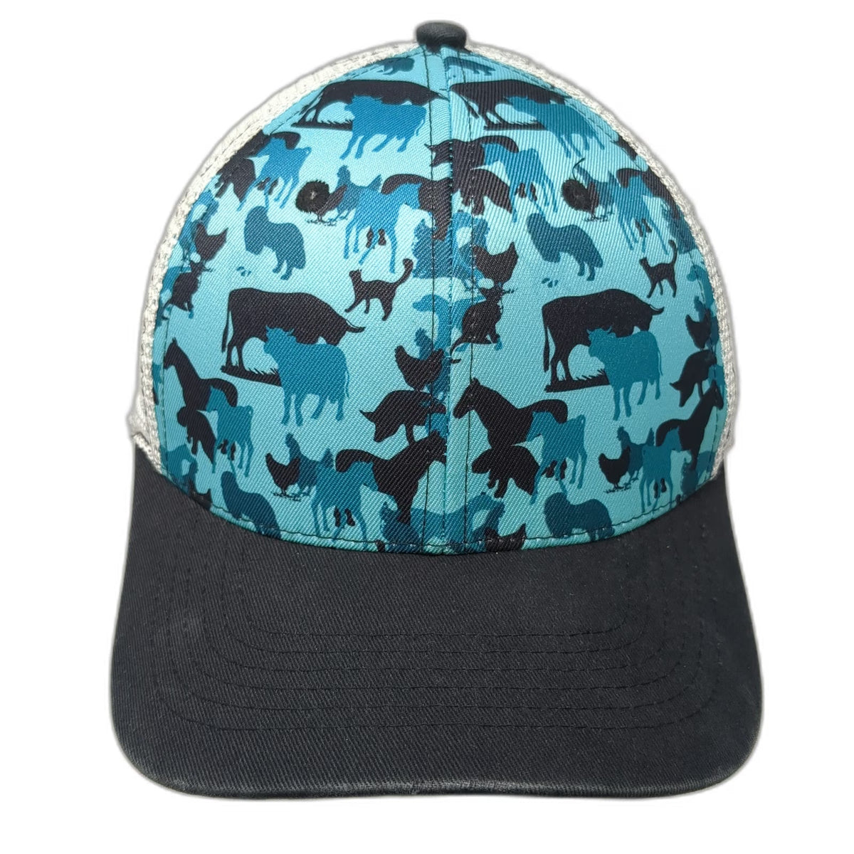 D&B Supply Trucker Hat Blue OSFM Farm Animal Print Mesh Back Snapback Horse Cow