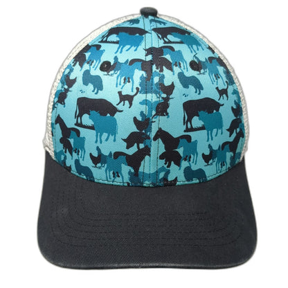 D&B Supply Trucker Hat Blue OSFM Farm Animal Print Mesh Back Snapback Horse Cow