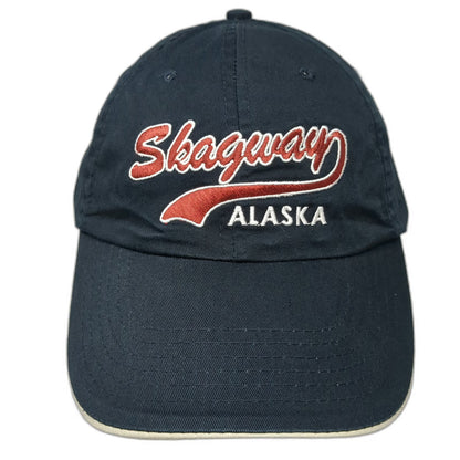 Alaska To Go! Baseball Cap Blue One Size Skagway Script Embroidery Slideback Hat