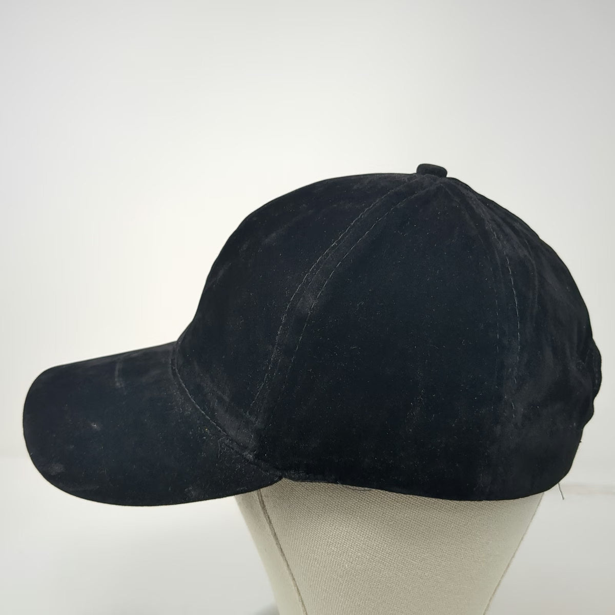 Black Baseball Cap 58CM Faux Suede Textured Adjustable Strapback Solid Hat