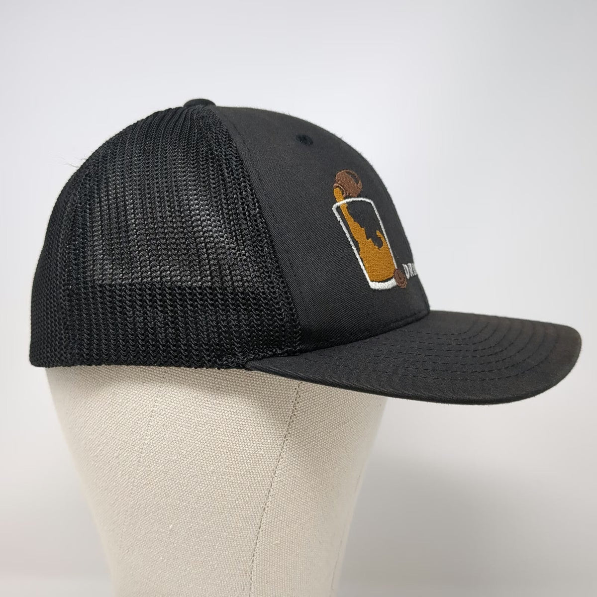 Flexfit Baseball Cap Black One Size Drink Local Brew Beer Graphic Mesh Back Hat