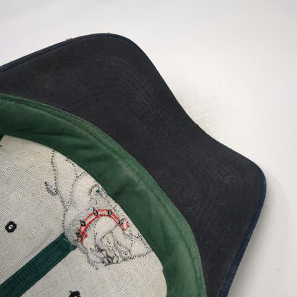 Baseball Cap Green Blue OS Bulldog Mascot Embroidered Hat Strapback Two Tone