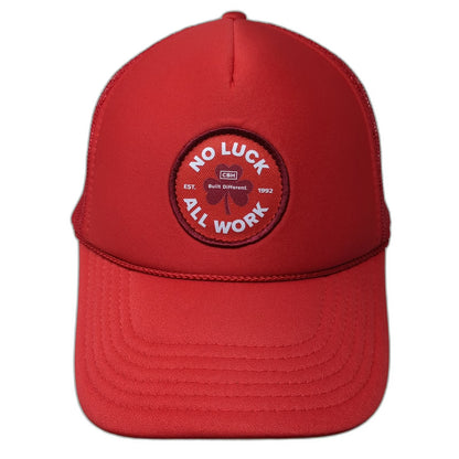 OTTO Trucker Hat Red White OSFM CBH No Luck All Work Patch Mesh Snapback Rope